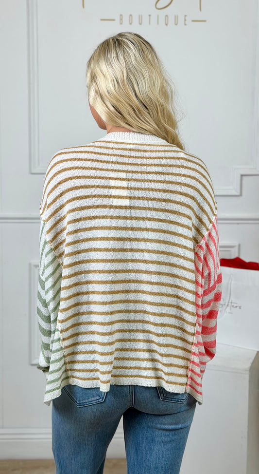 Camel Combo Multi Stripe Sweater