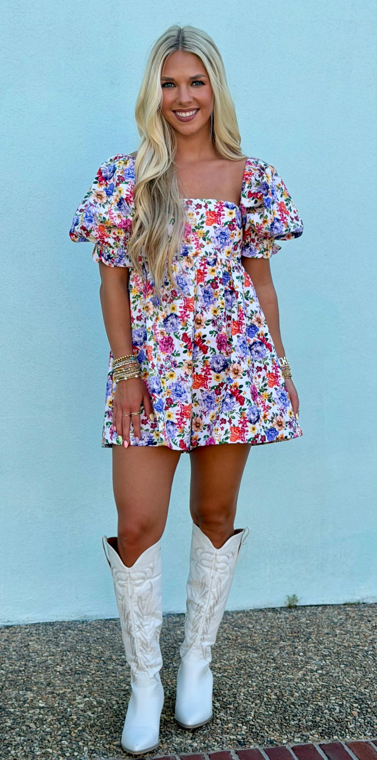 Puff Sleeve Denim Romper