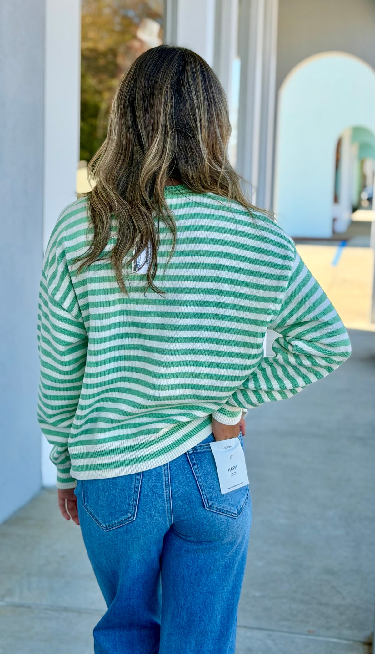 Fish Striped Sweater, Pistachio/Cream