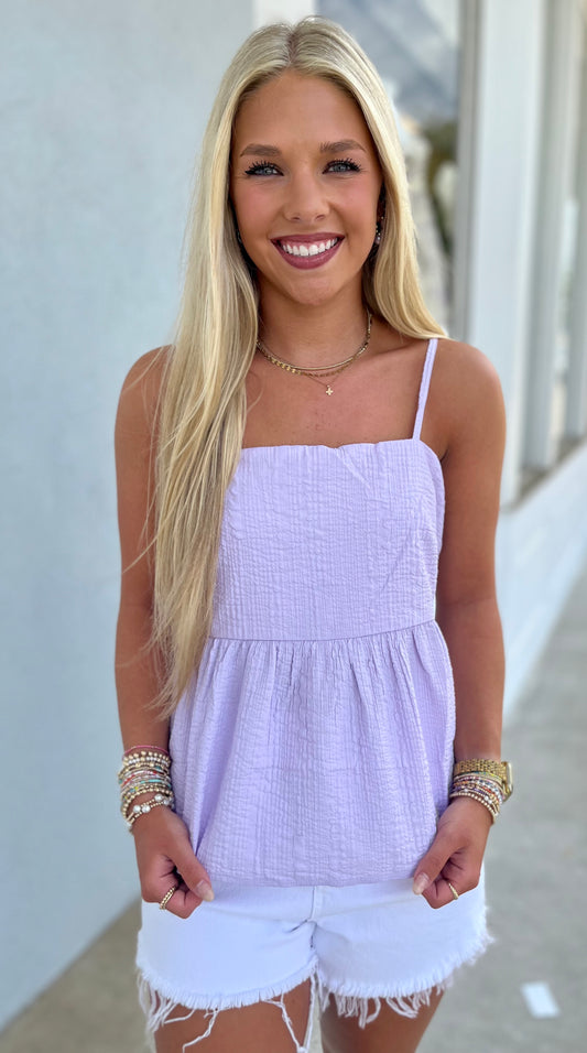 Babydoll Peplum Cami Top , Lavender