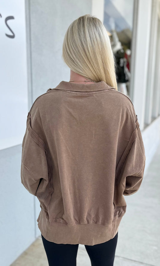 Snow Washed Long Sleeve Pullover, Mocha