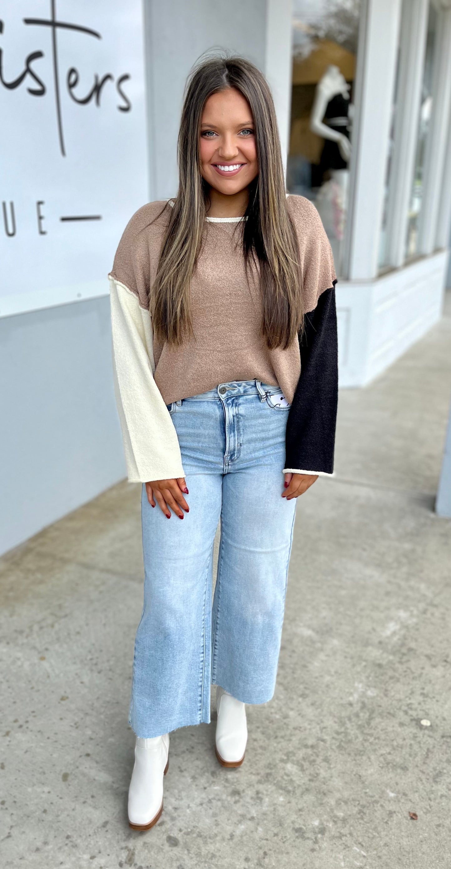 Taupe/Black Colorblock Sweater