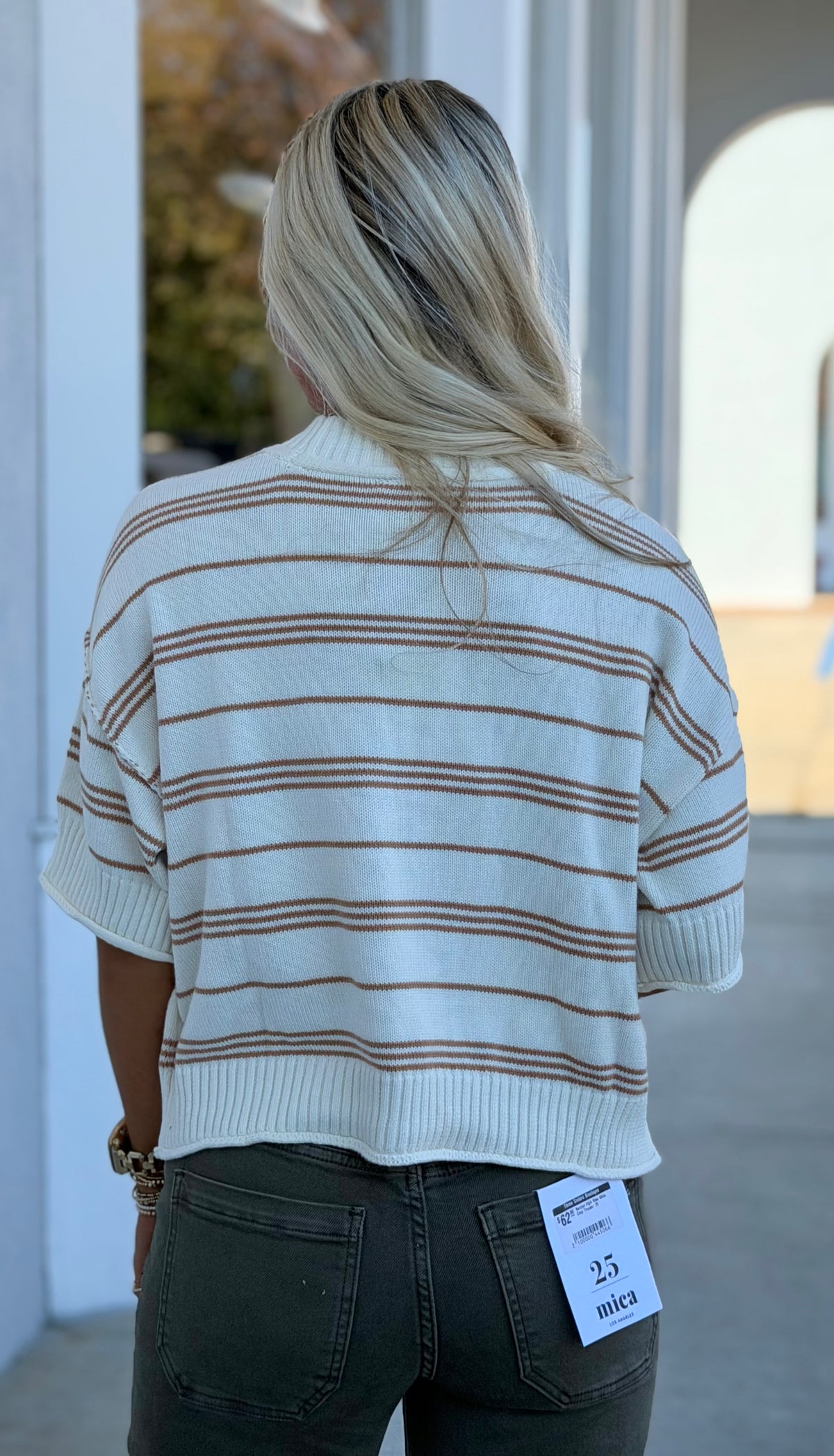 Honey Oat Striped Ribbed Sweater Top