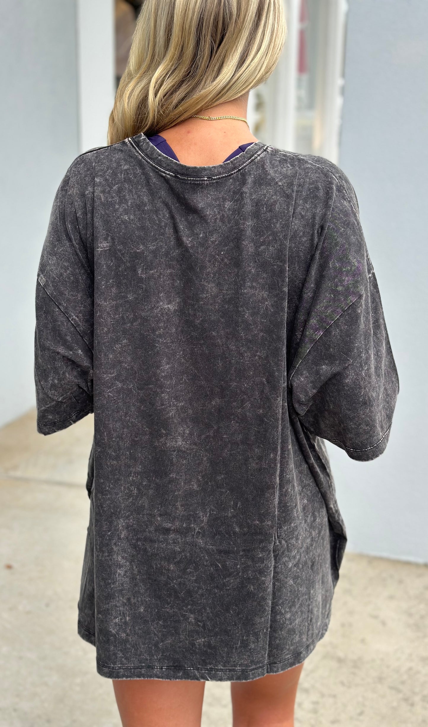 Acid Wash Oversized Boyfriend Tee, Ash Black