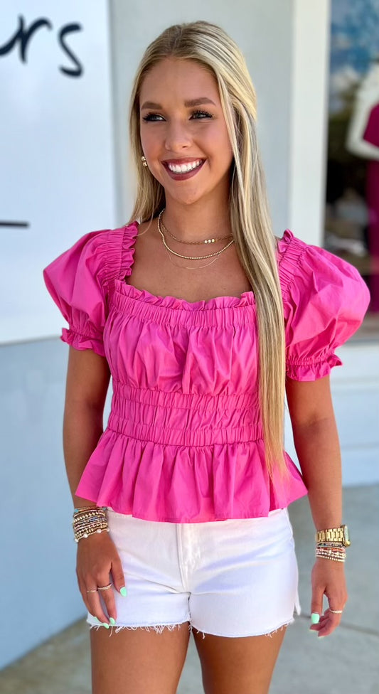 Pink Square Neck Poplin Babydoll Top