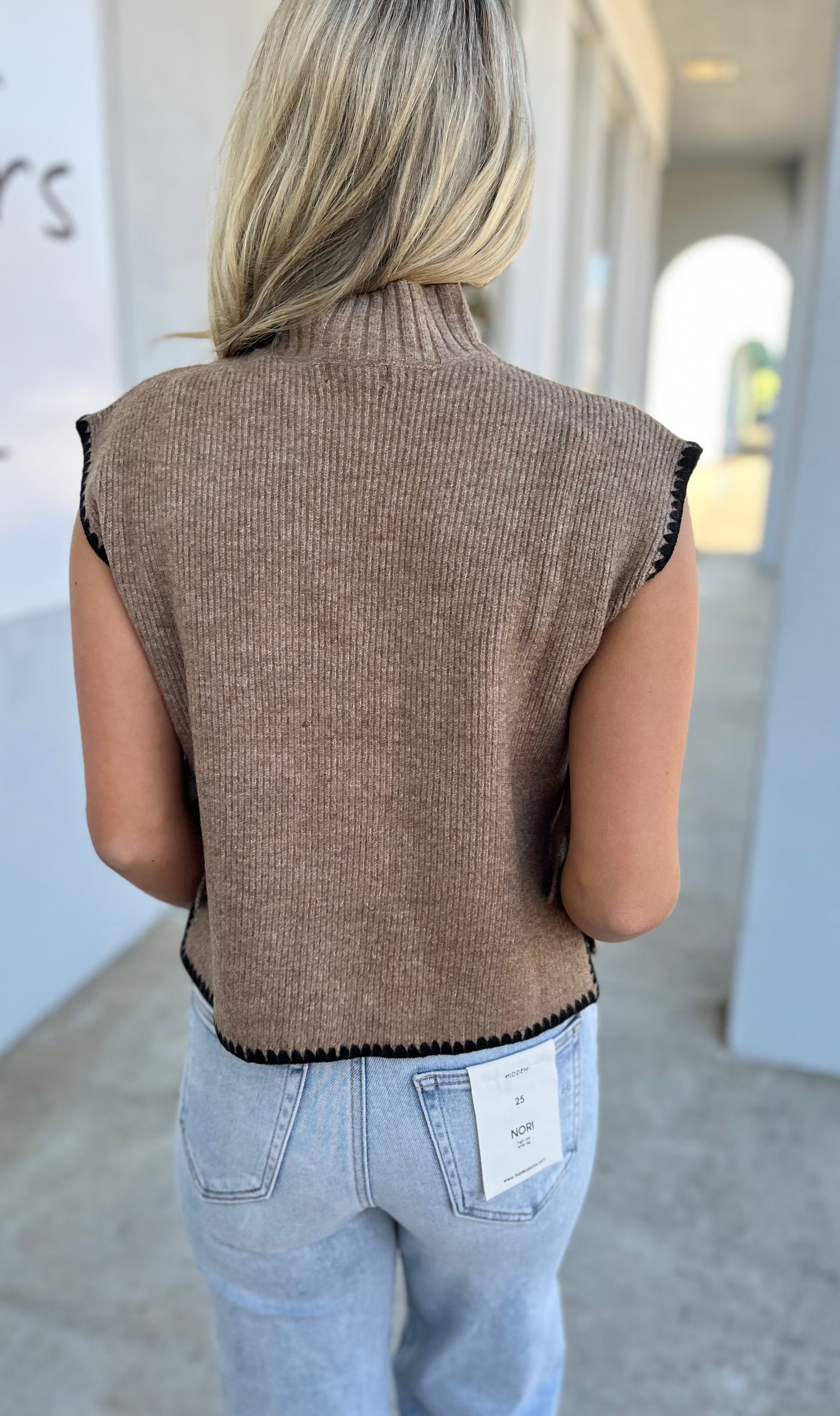 Mock Neck Stitch Side Sweater, Mocha