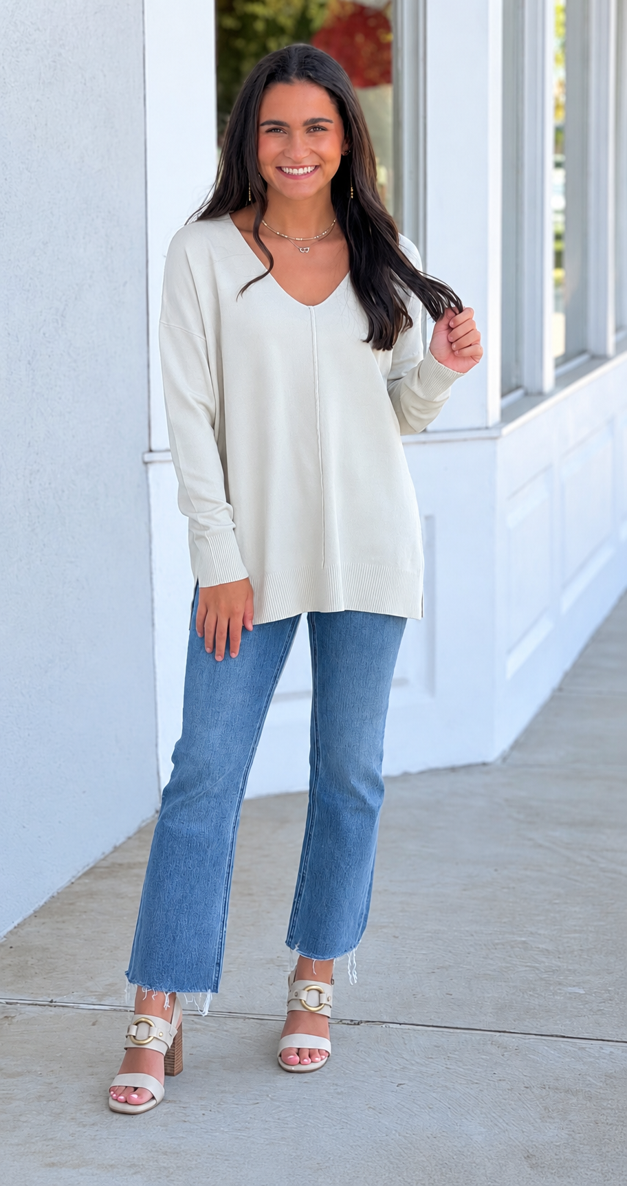 Viscose Front Seam Sweater, Bone