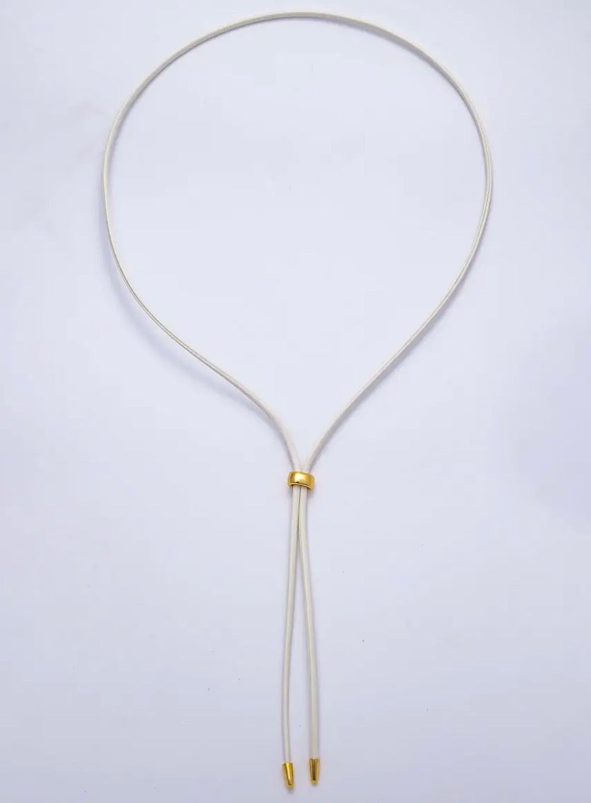 Dainty 2.5mm Leather Bolo Slide Adjustable 26in Necklace  , White