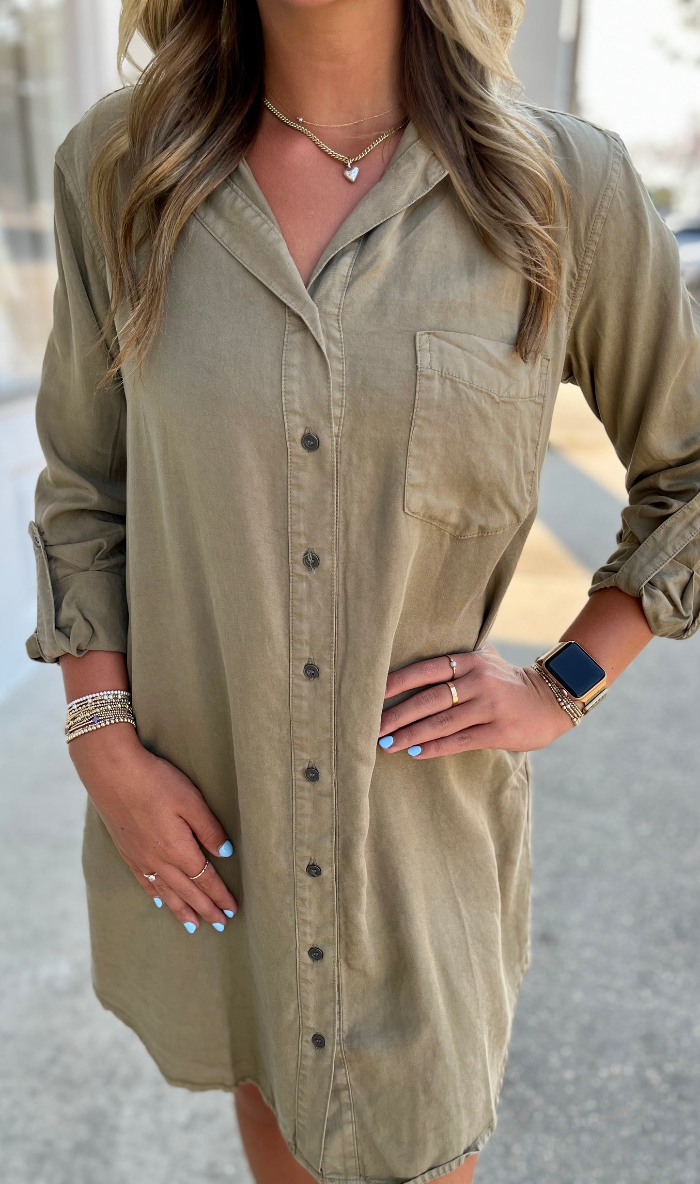Olive Tencel Henley Dress
