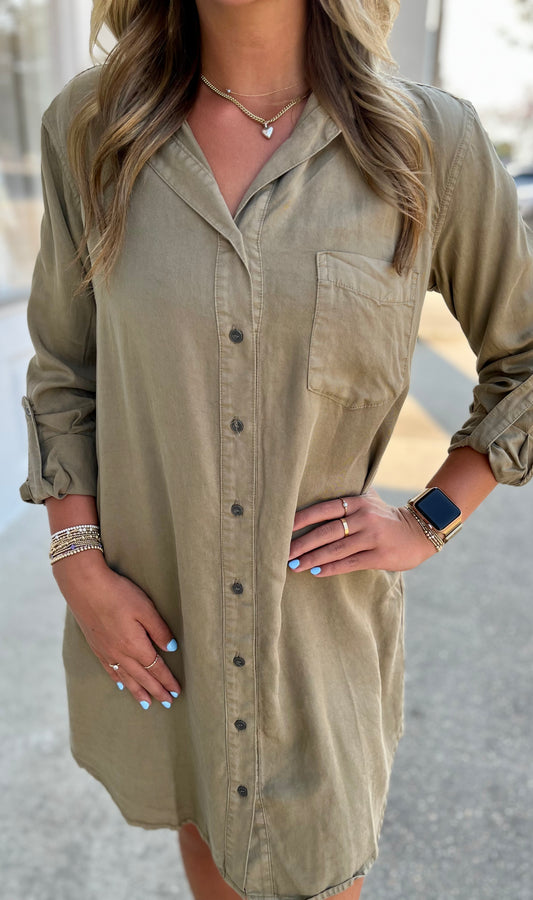 Olive Tencel Henley Dress