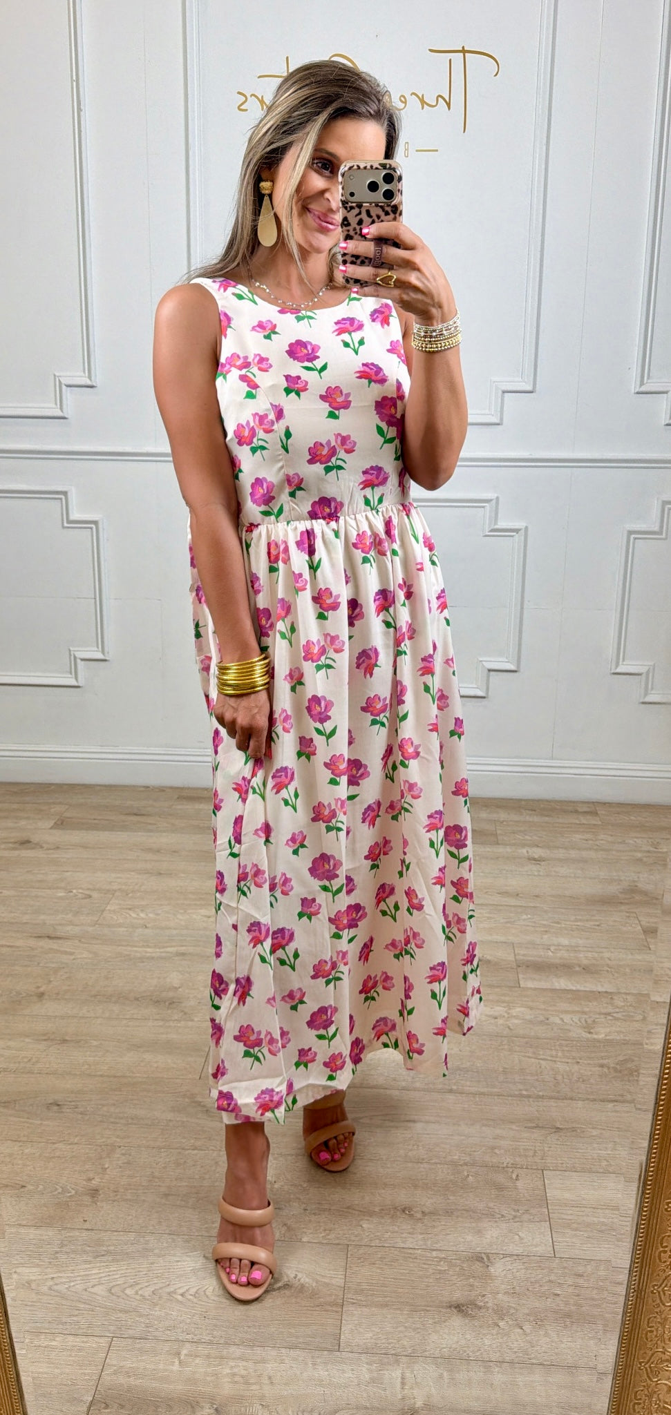 Floral Back Bow Tie Midi Dress