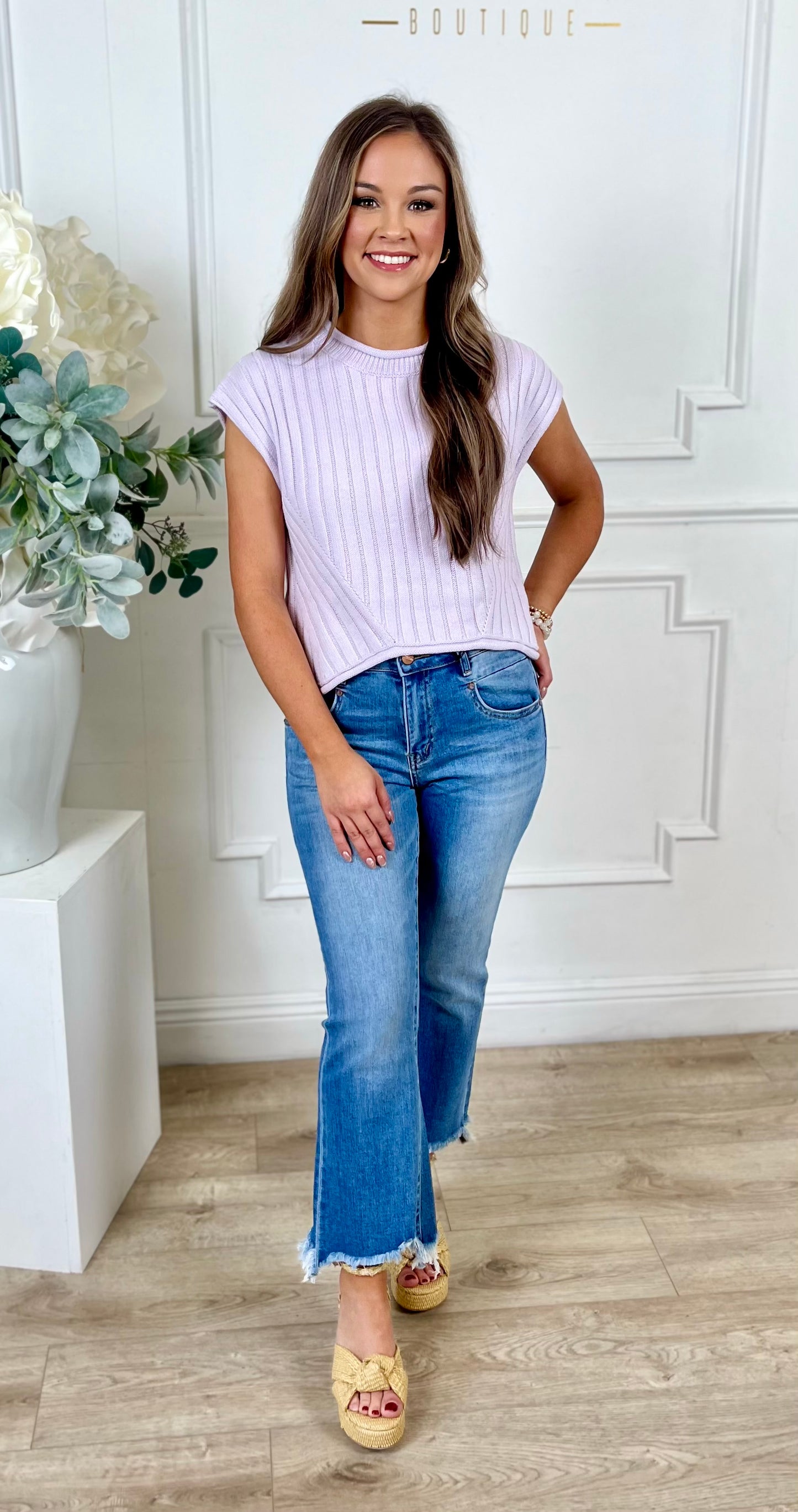 Lavender Round Neck Sweater Top