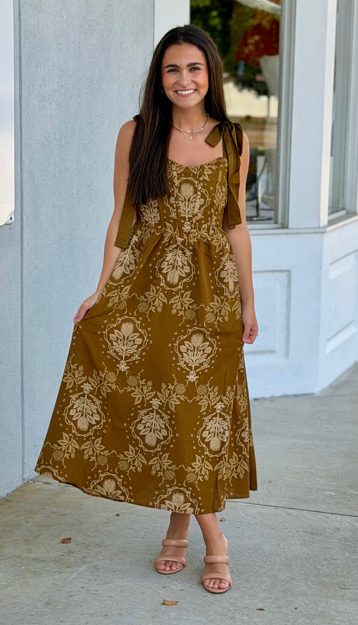 Dark Olive Medallion Midi Dress