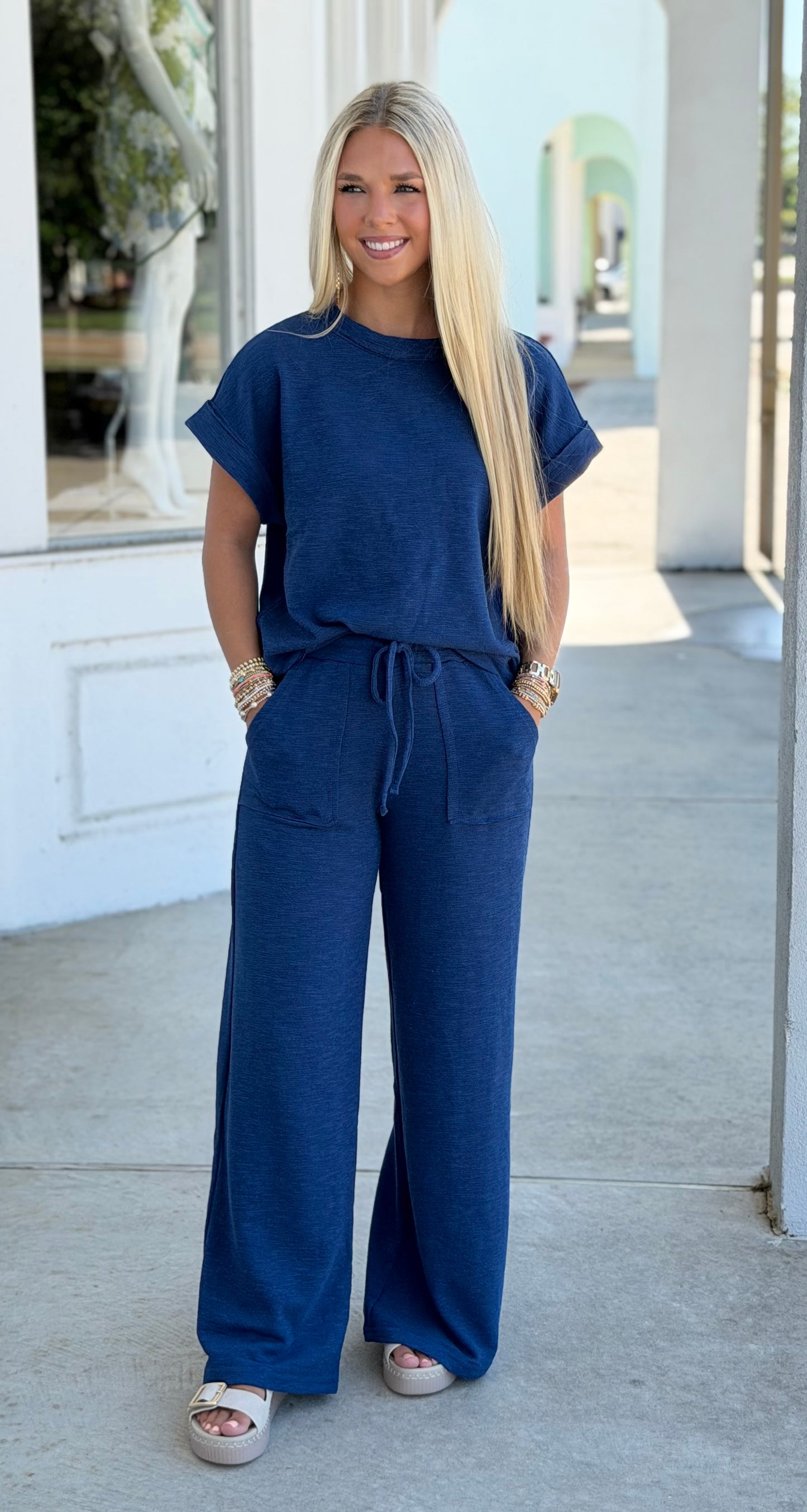 Cotton Short Sleeve Tee & Pants SET, Lt Navy