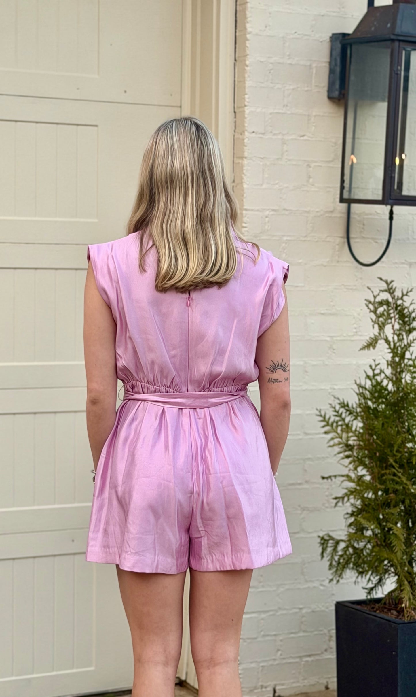 Pink Cowl Neck Sleeveless Romper