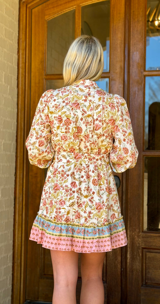 Border Print Self Tie Dress