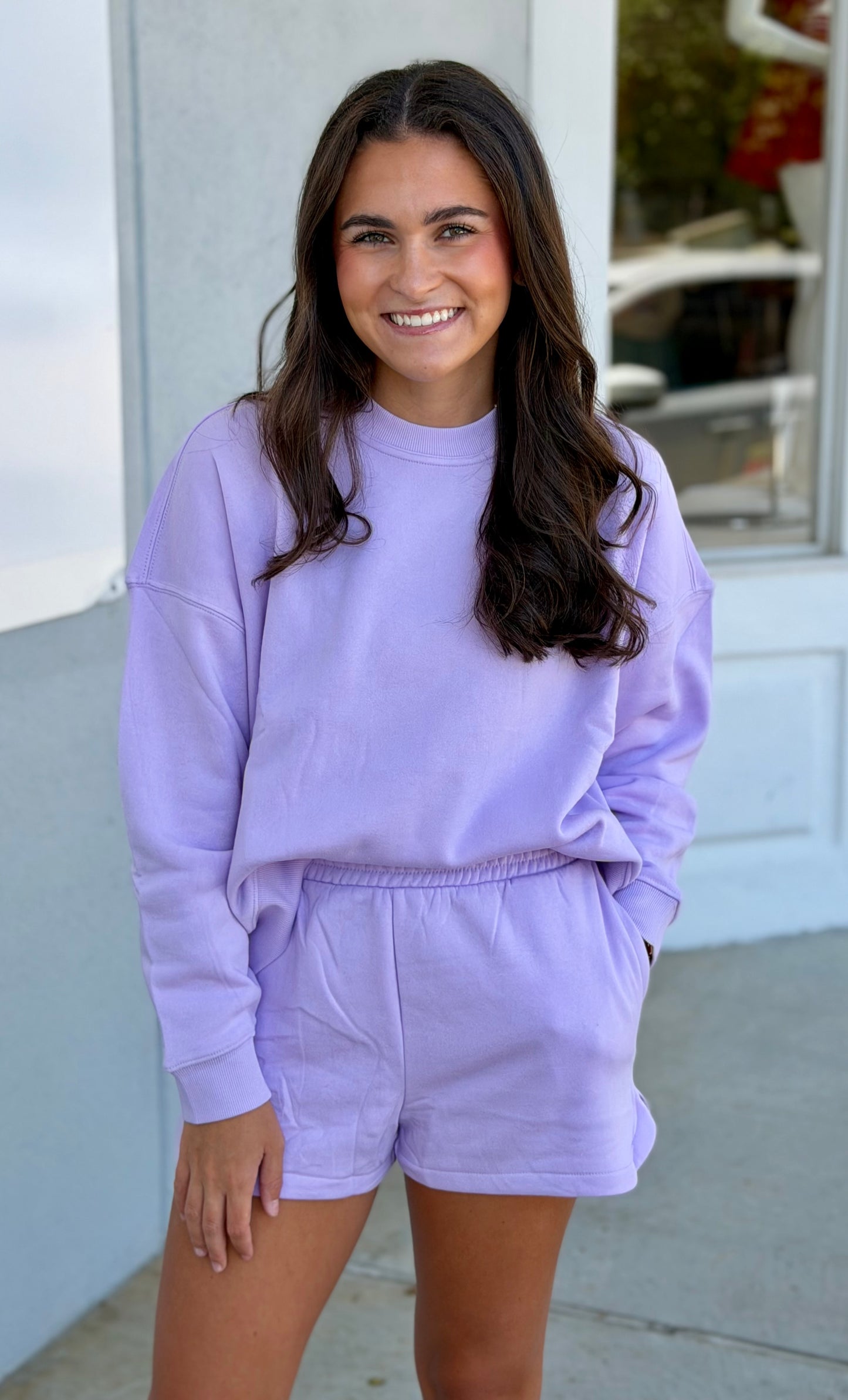 Fleece Long Sleeve Sweatshirt & Short SET, Lilac