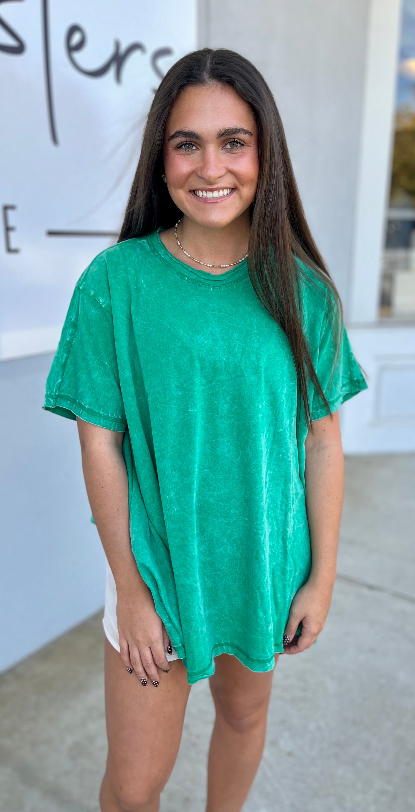 Crinkle Washed Cotton Oversized Top, K Green