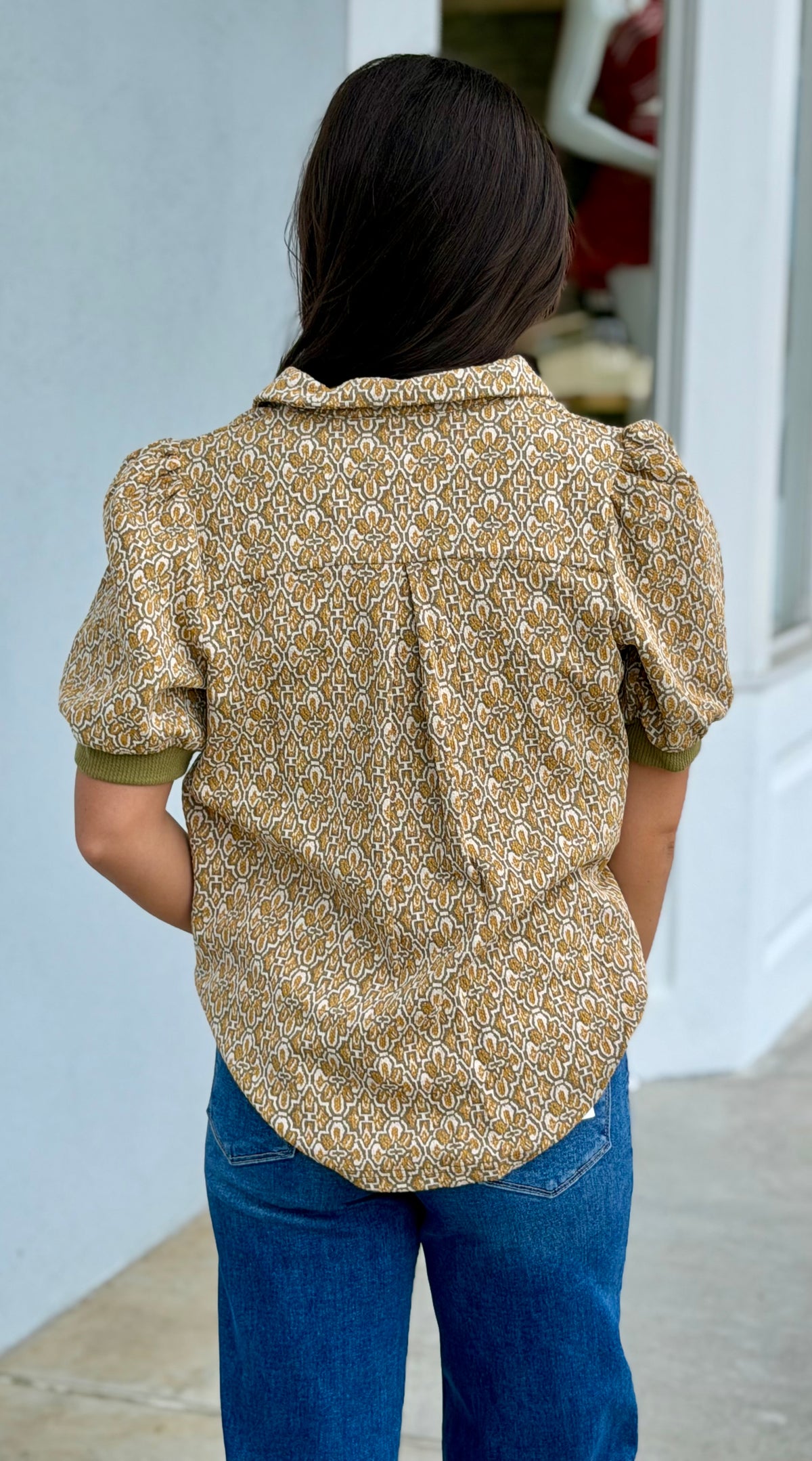 Mustard Puff Sleeve Color Block Top
