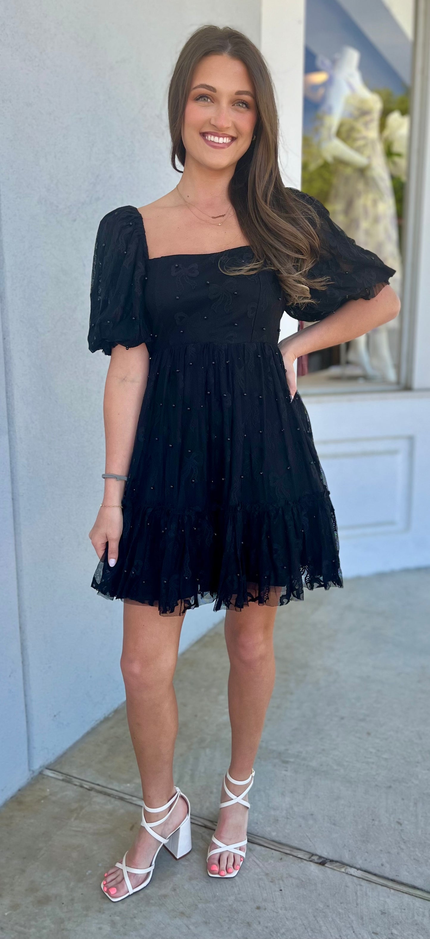 Bow Lace Tied Back Dress, Black