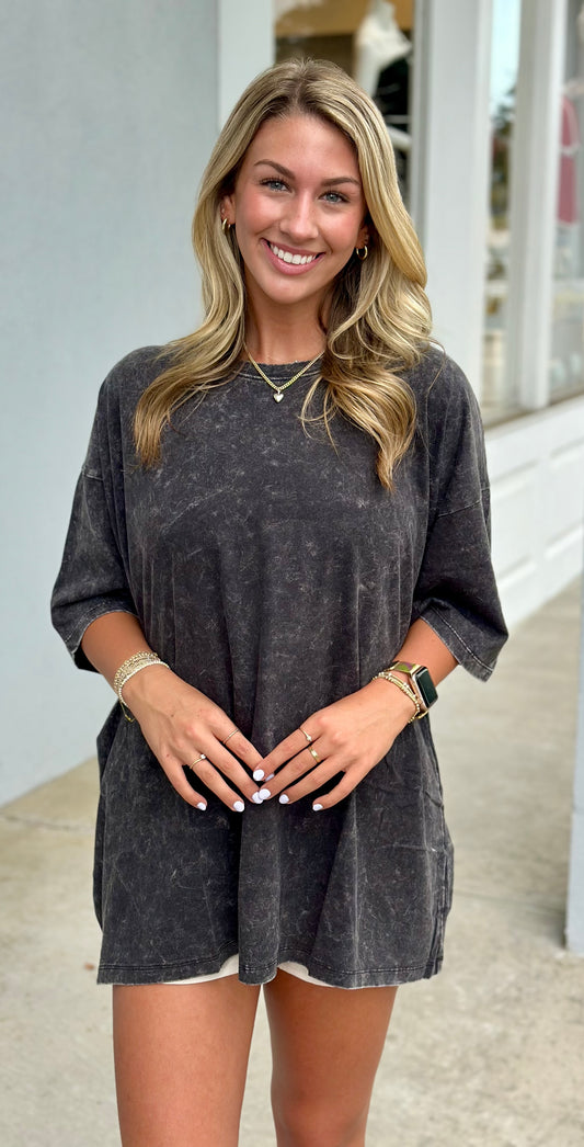 Acid Wash Oversized Boyfriend Tee, Ash Black