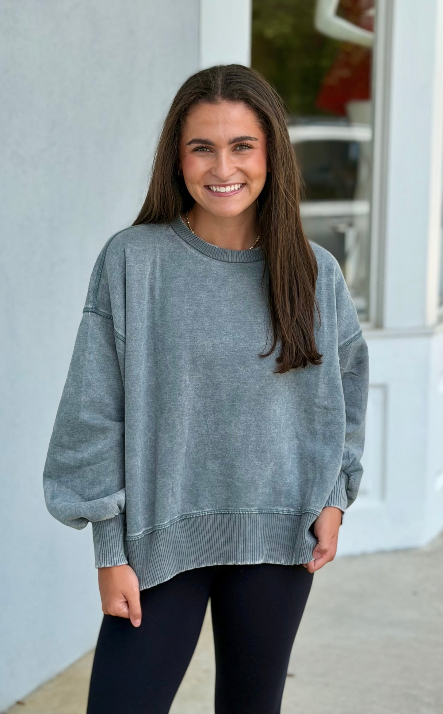Acid Wash Fleece Pullover, Ash Jade