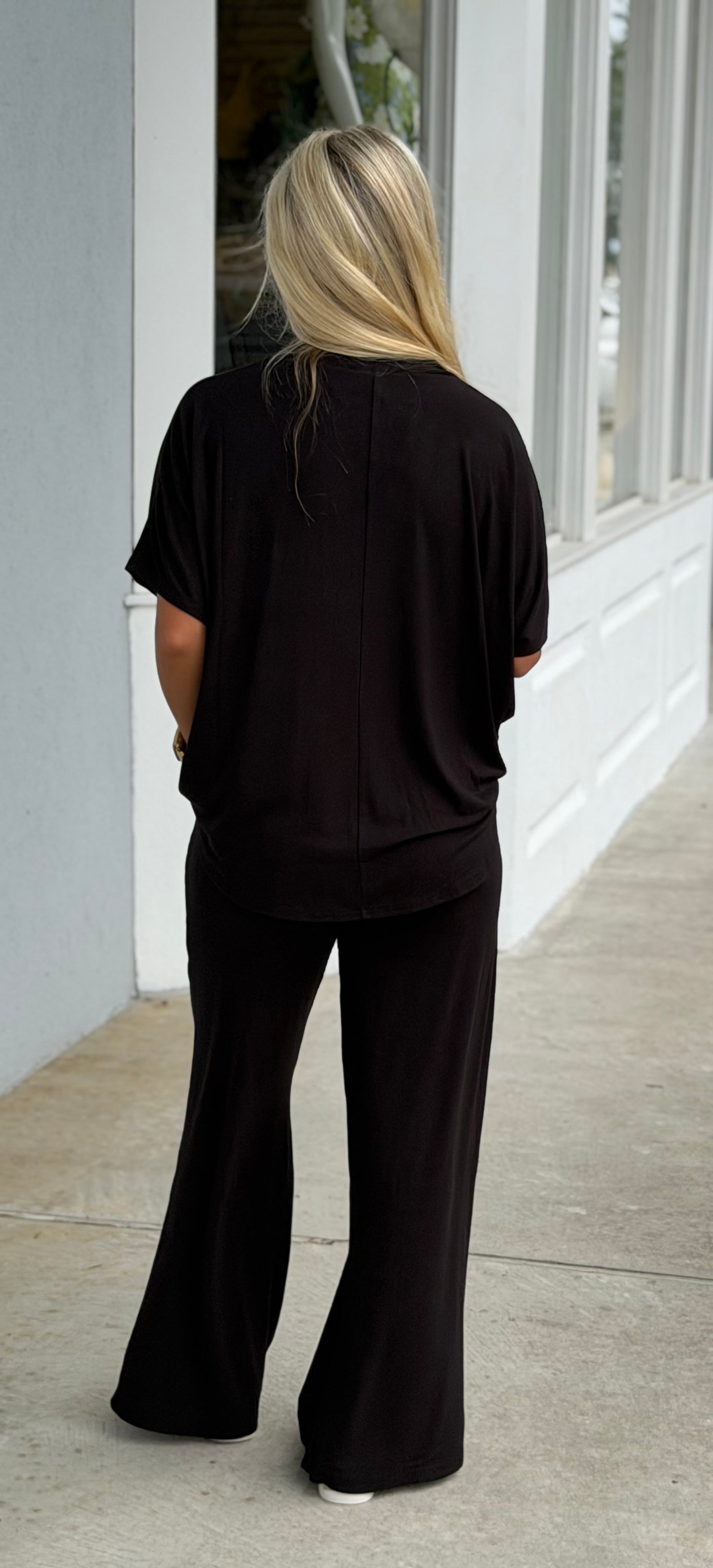 Ribbed Rayon Top & Pants SET, Black