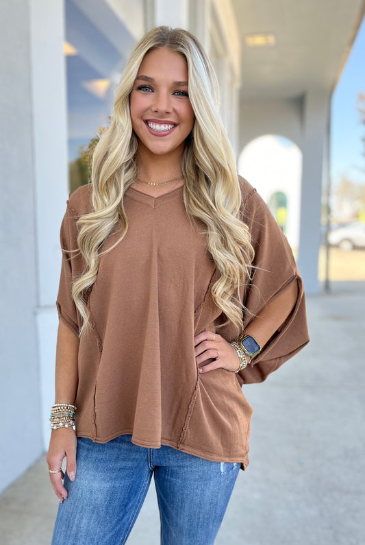 Mocha Oversized Stitch Top