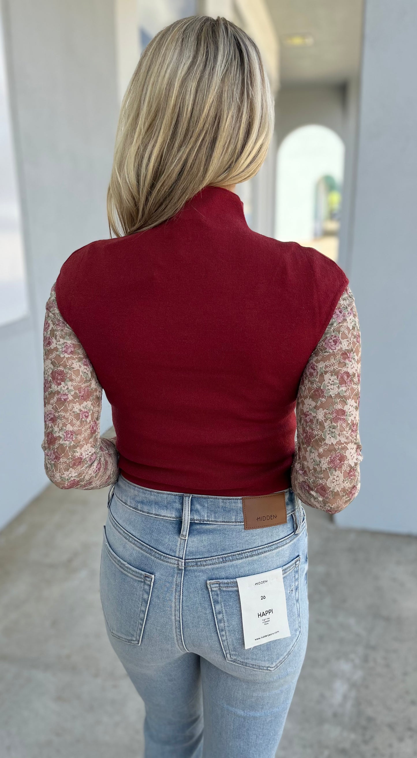 High Neck Sweater Top , Burgundy