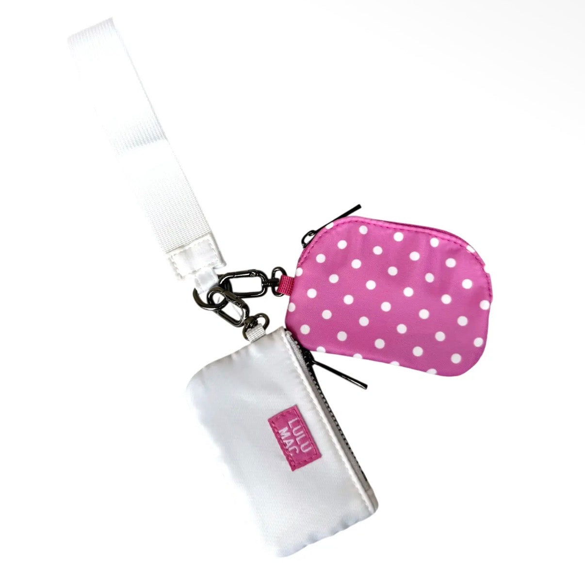 Lulu Mac Double Pouch Wristlet, Hot Pink/White Dots