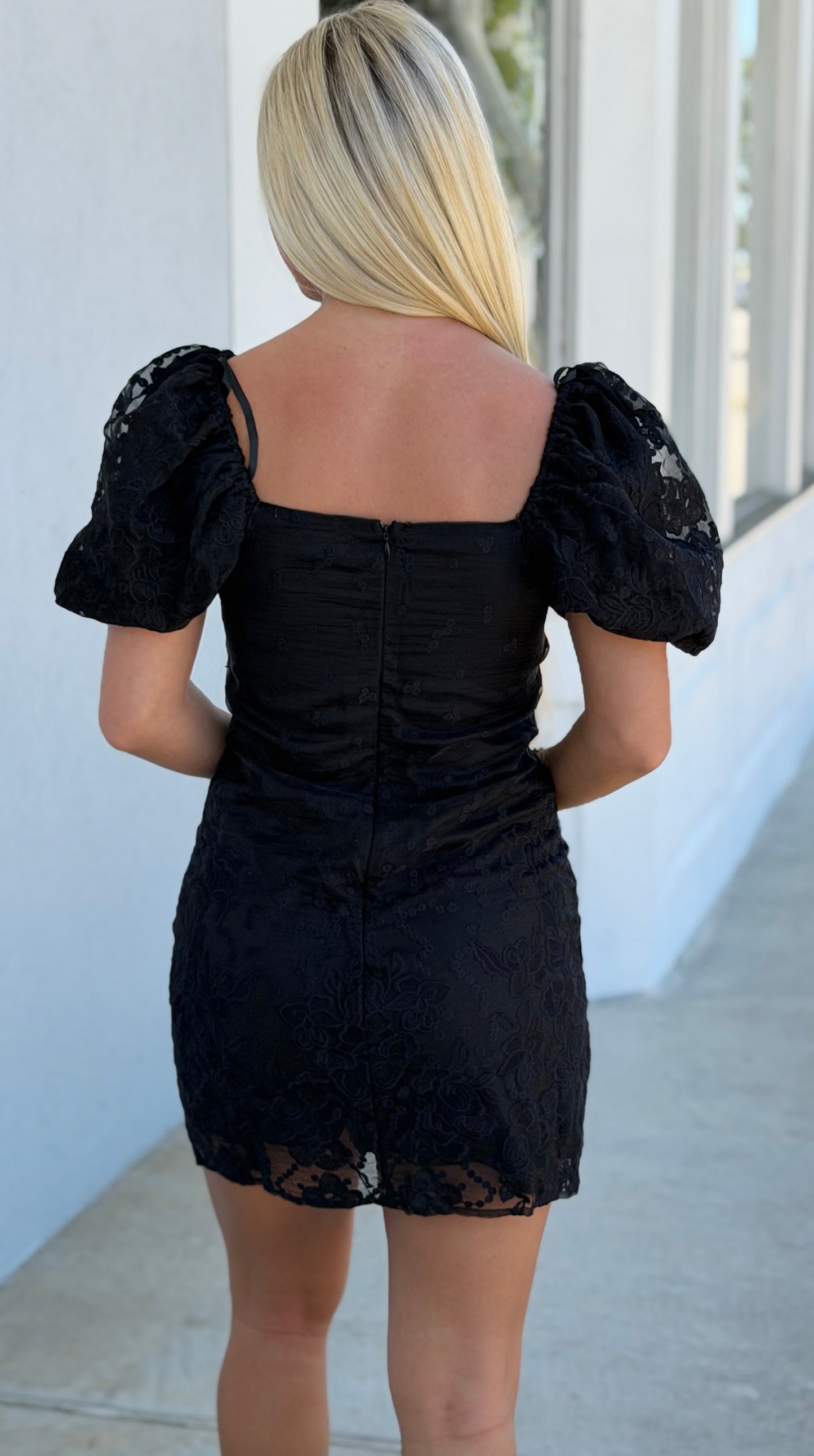 Black Bubble Sleeve Organza Dress