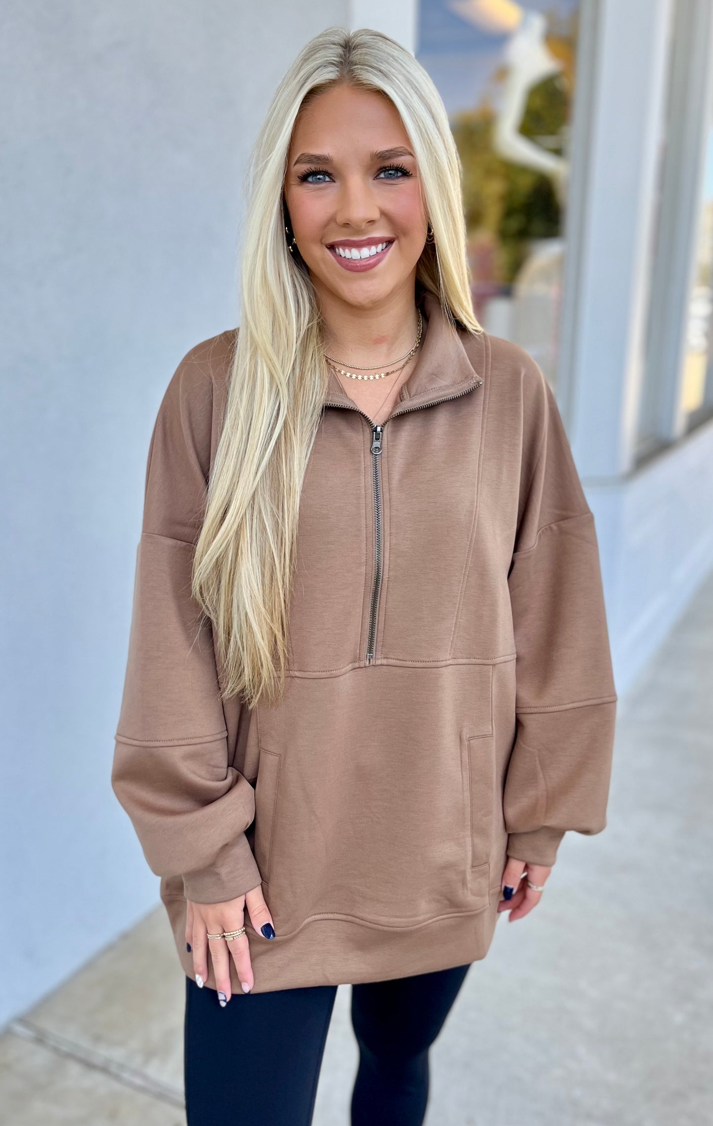 Half Zip Oversized Knit Pullover, Mocha