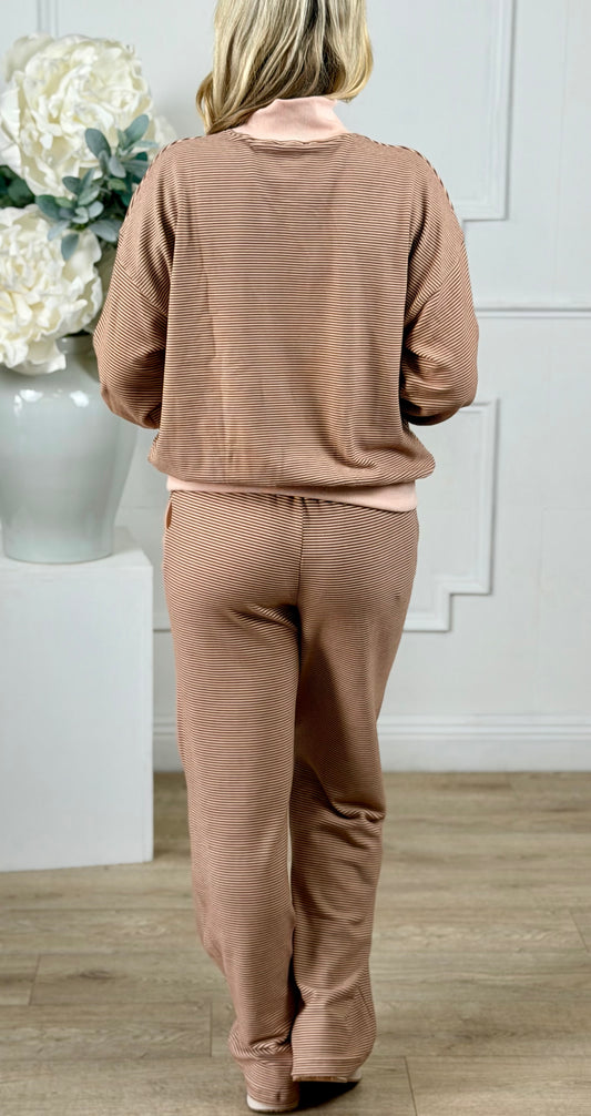 Rust Mock Neck Stripe Lounge SET