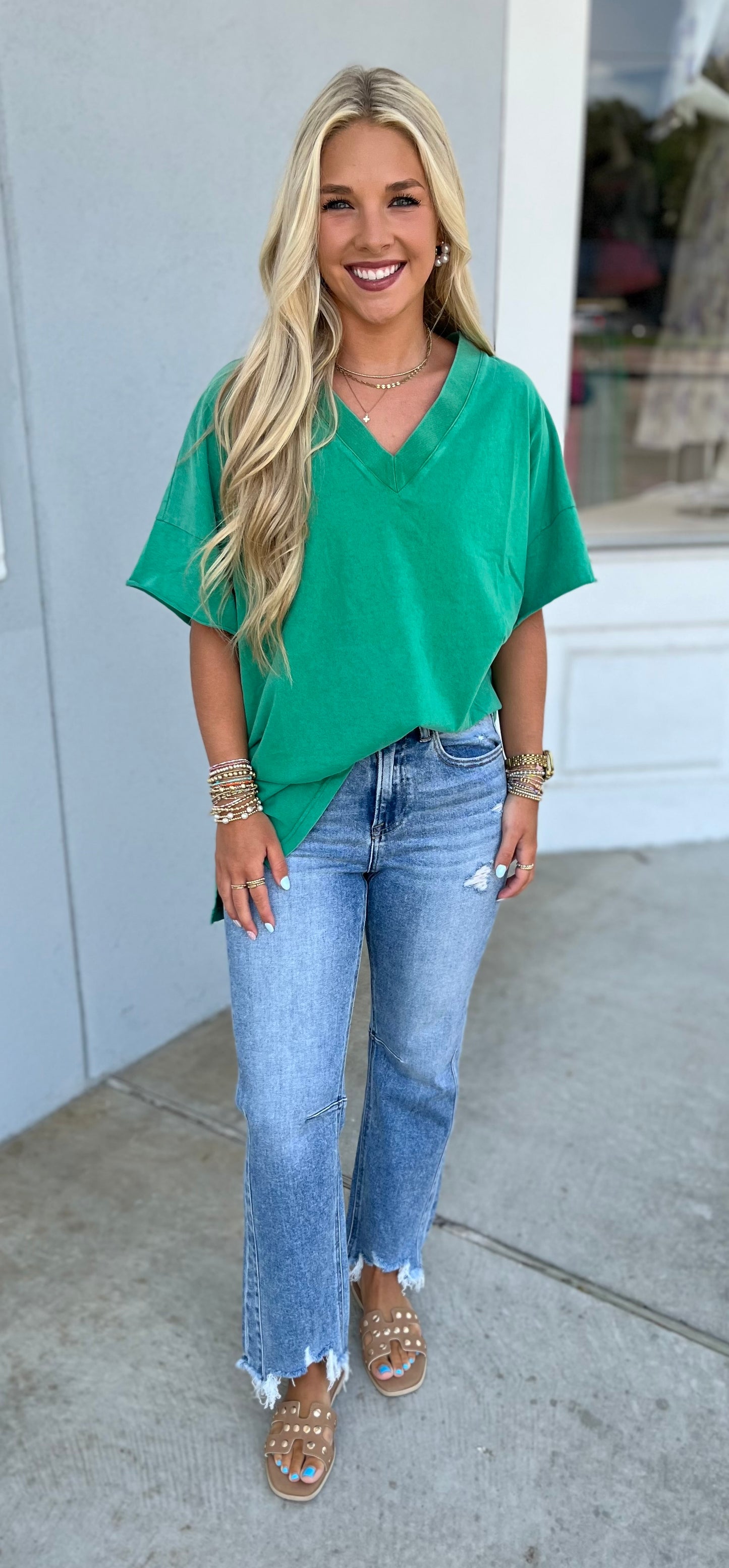 V Neck Oversized Top, Matcha