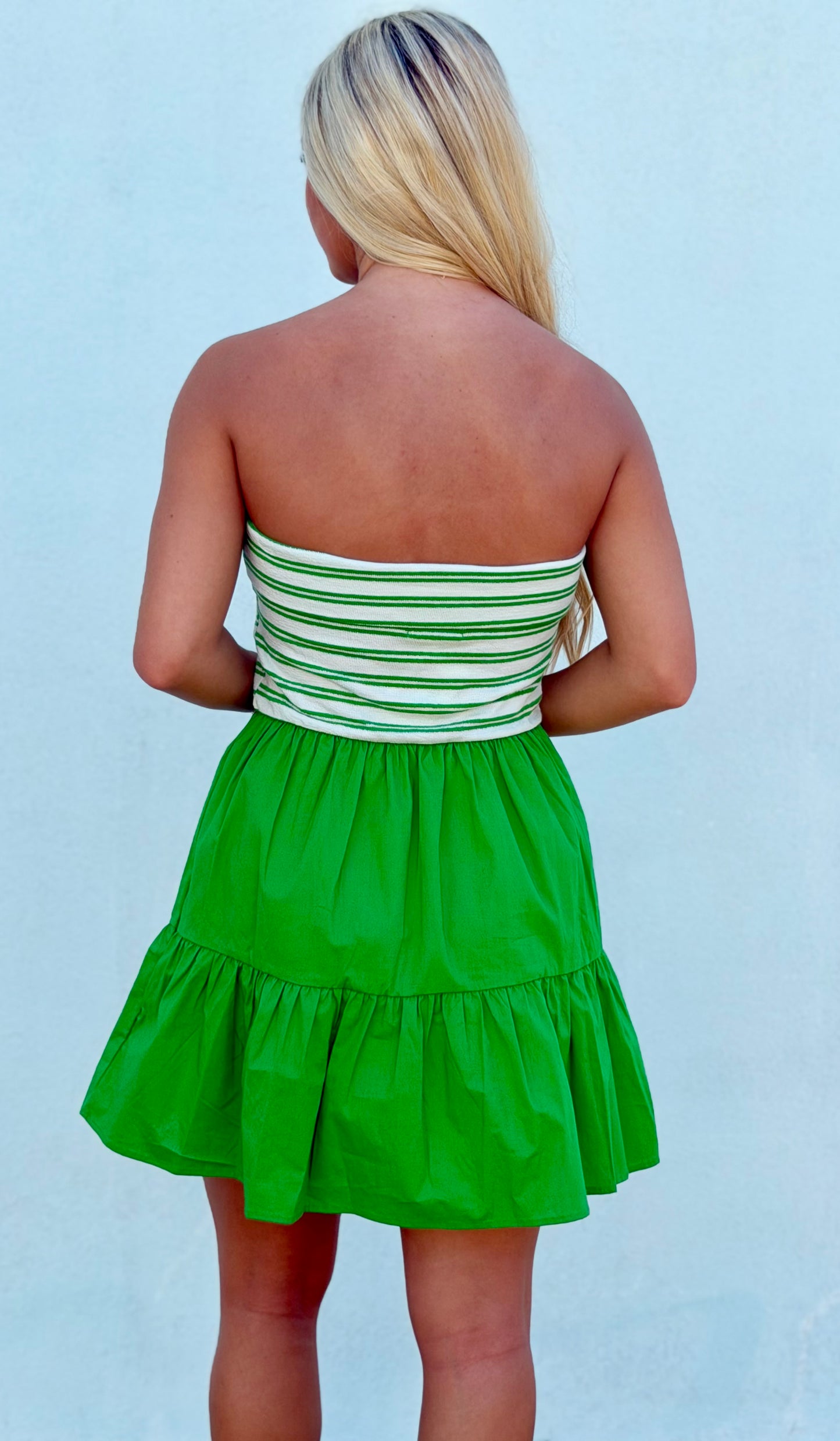 Green Tiered Striped Mini Dress