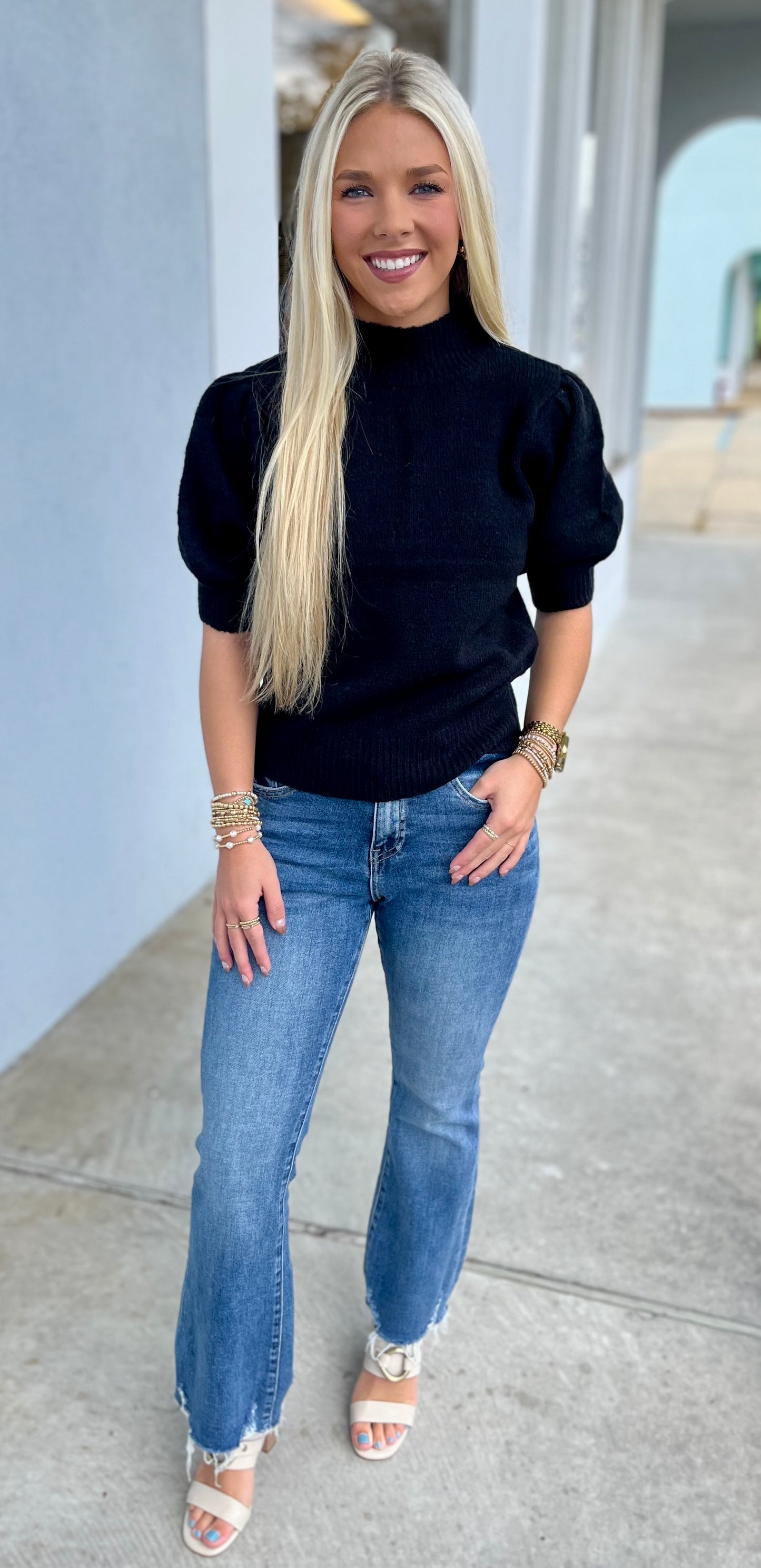 Black Puff Sleeve Sweater