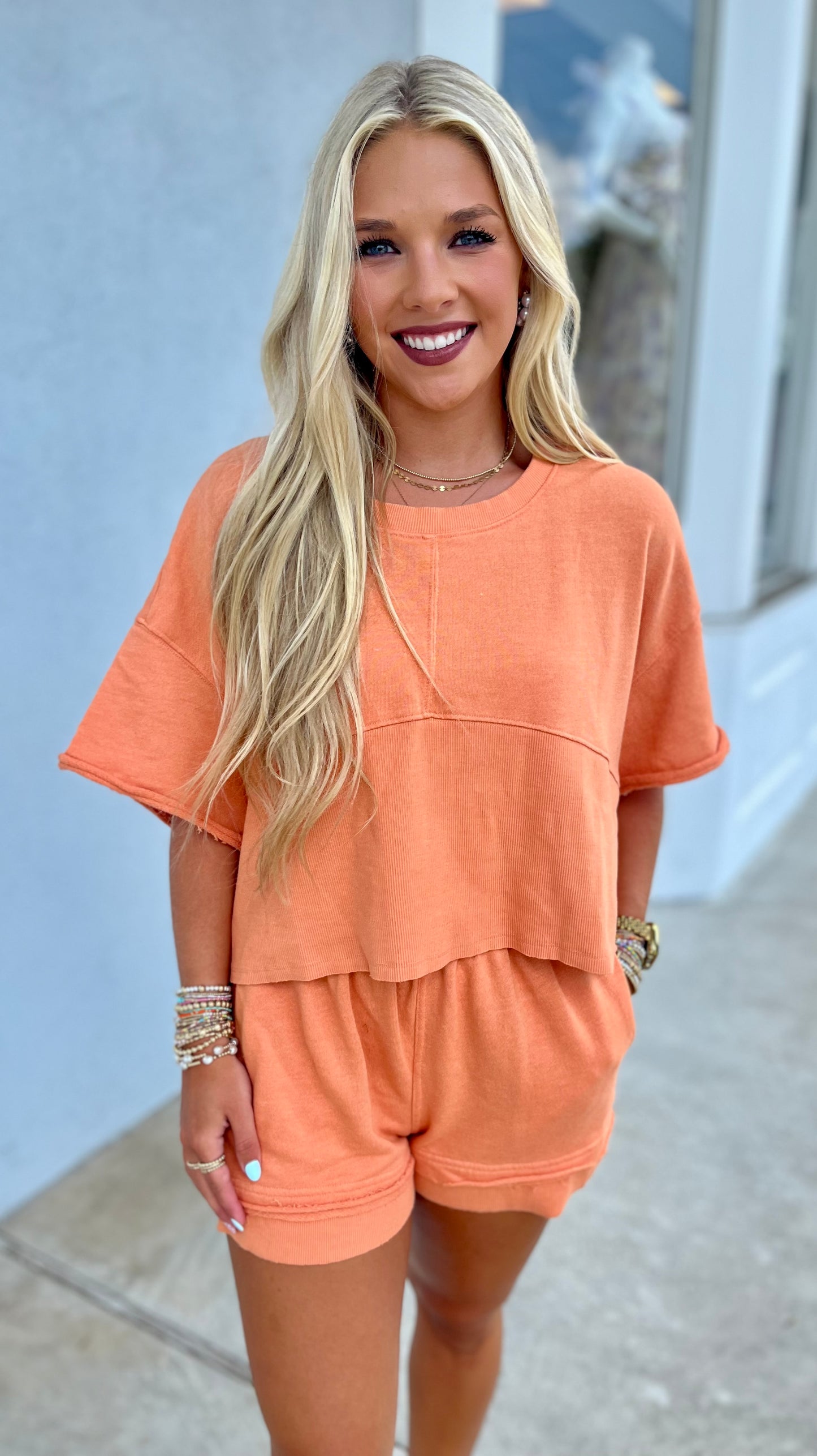 Almond Boxy Tee Short SET