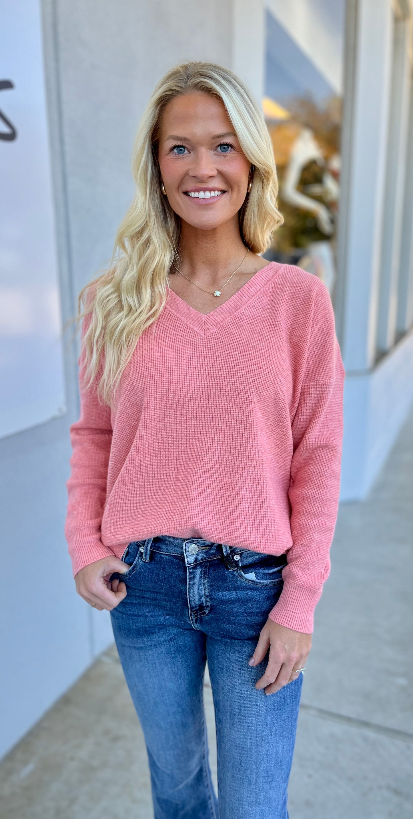 Heather Tulip Waffle Knit Pullover