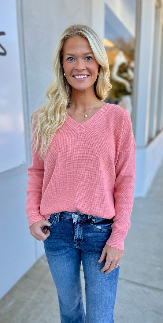 Heather Tulip Waffle Knit Pullover