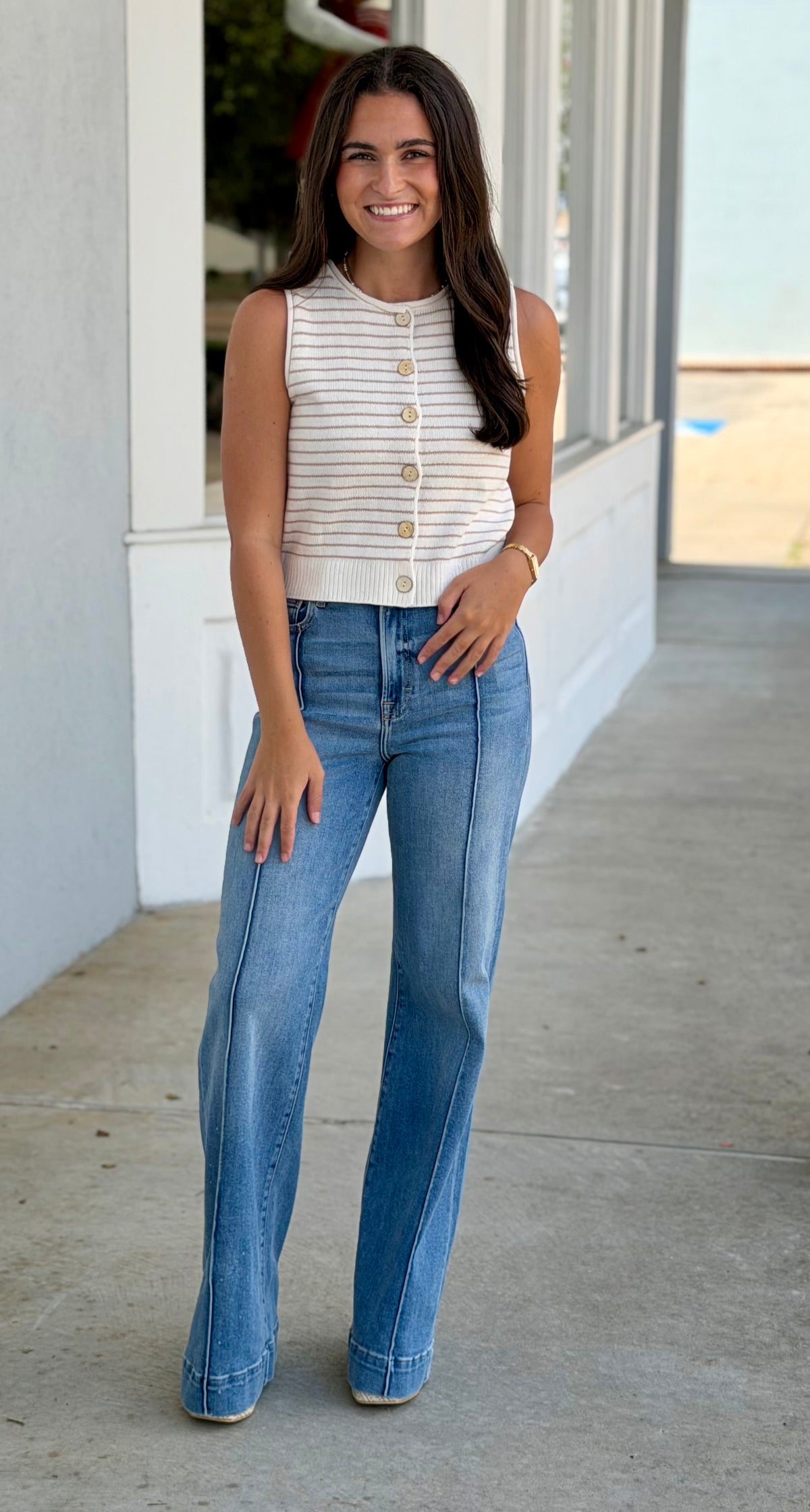 Light Khaki Stripe Button Down Cardigan