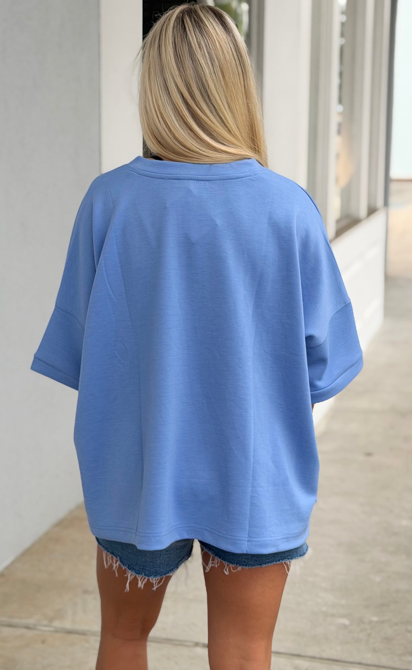 Scuba Round Neck Top, Cornflower Blue