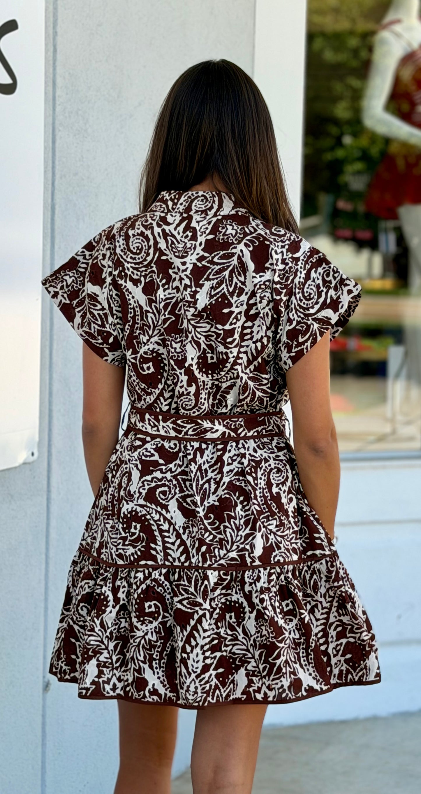 Brown Gold Button Down Tie Dress