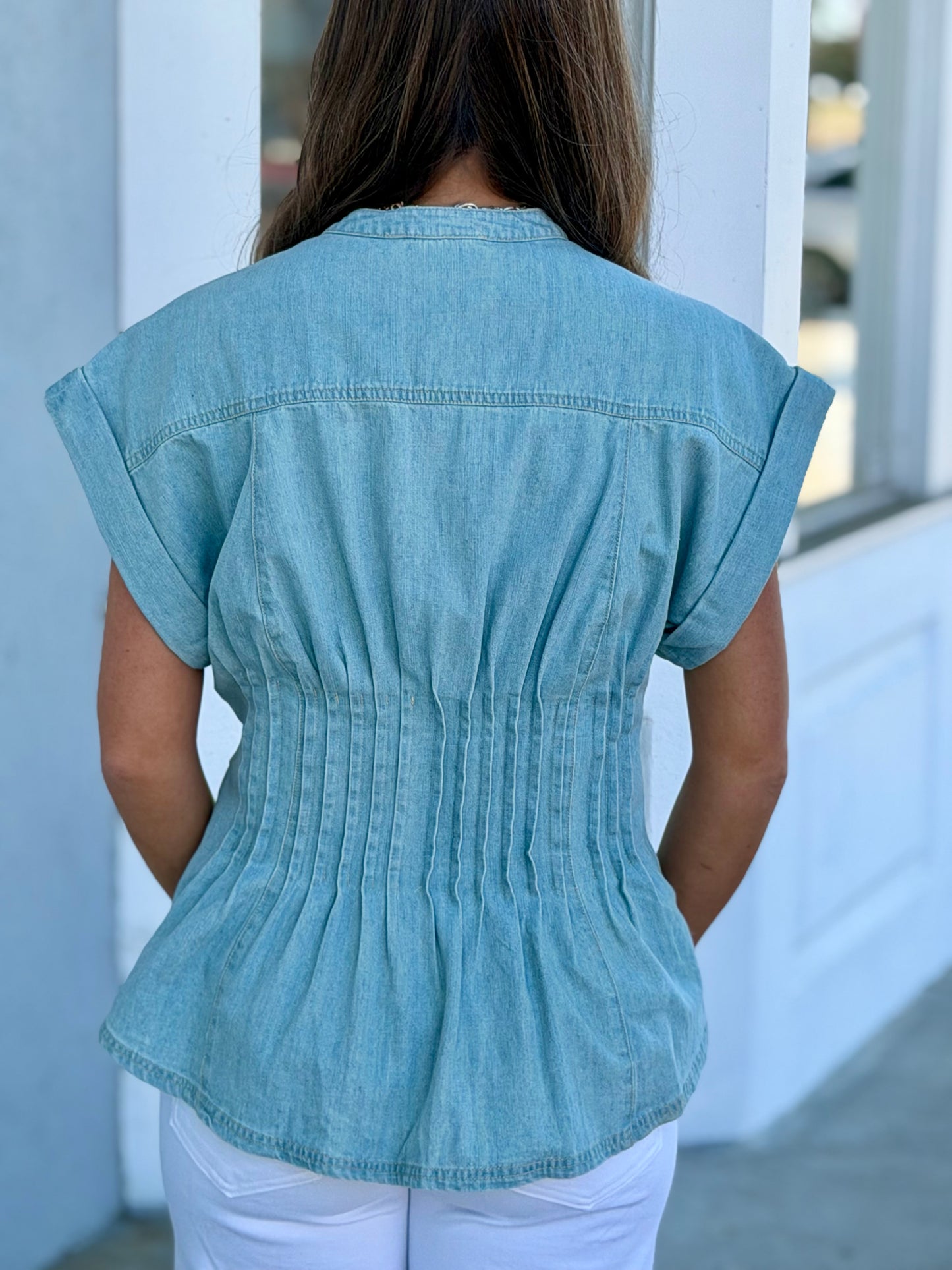Denim Peplum Top
