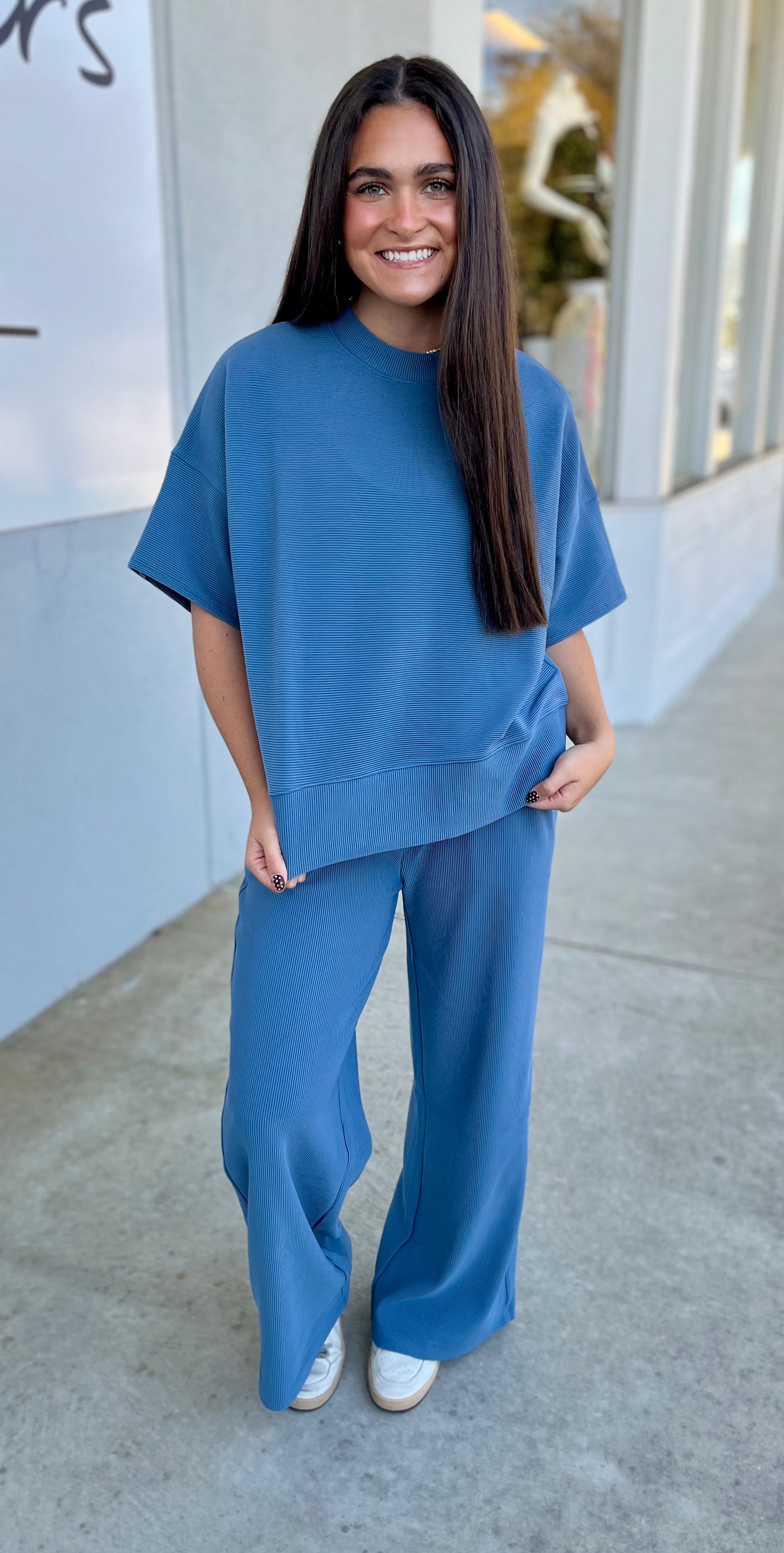 Ribbed Tee & Pants SET, Dusty Blue