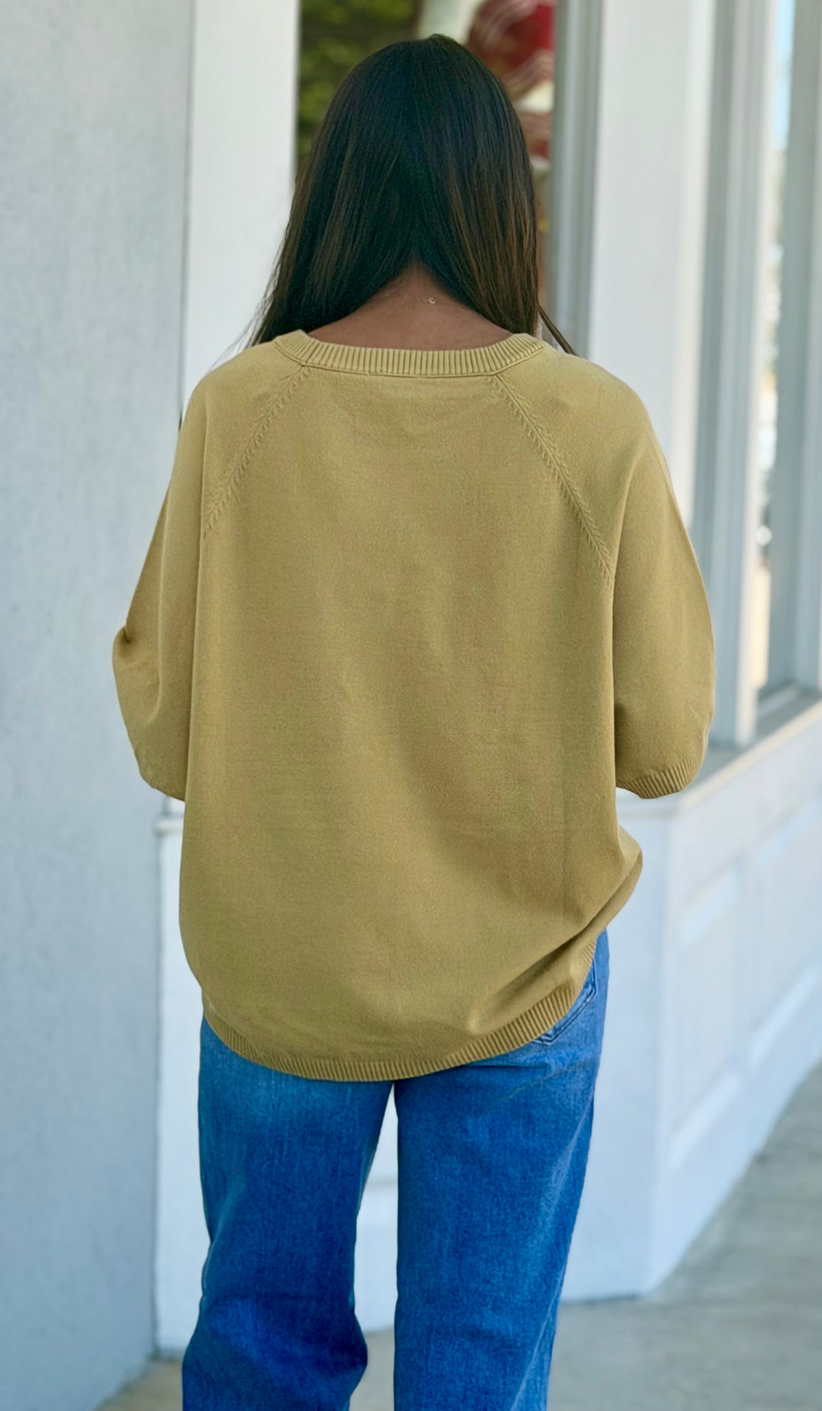 Wide Sleeve Hi Low Crew Neck Sweater, Willow
