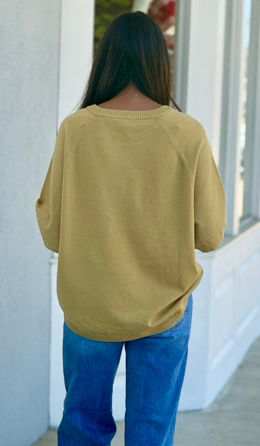Wide Sleeve Hi Low Crew Neck Sweater, Willow
