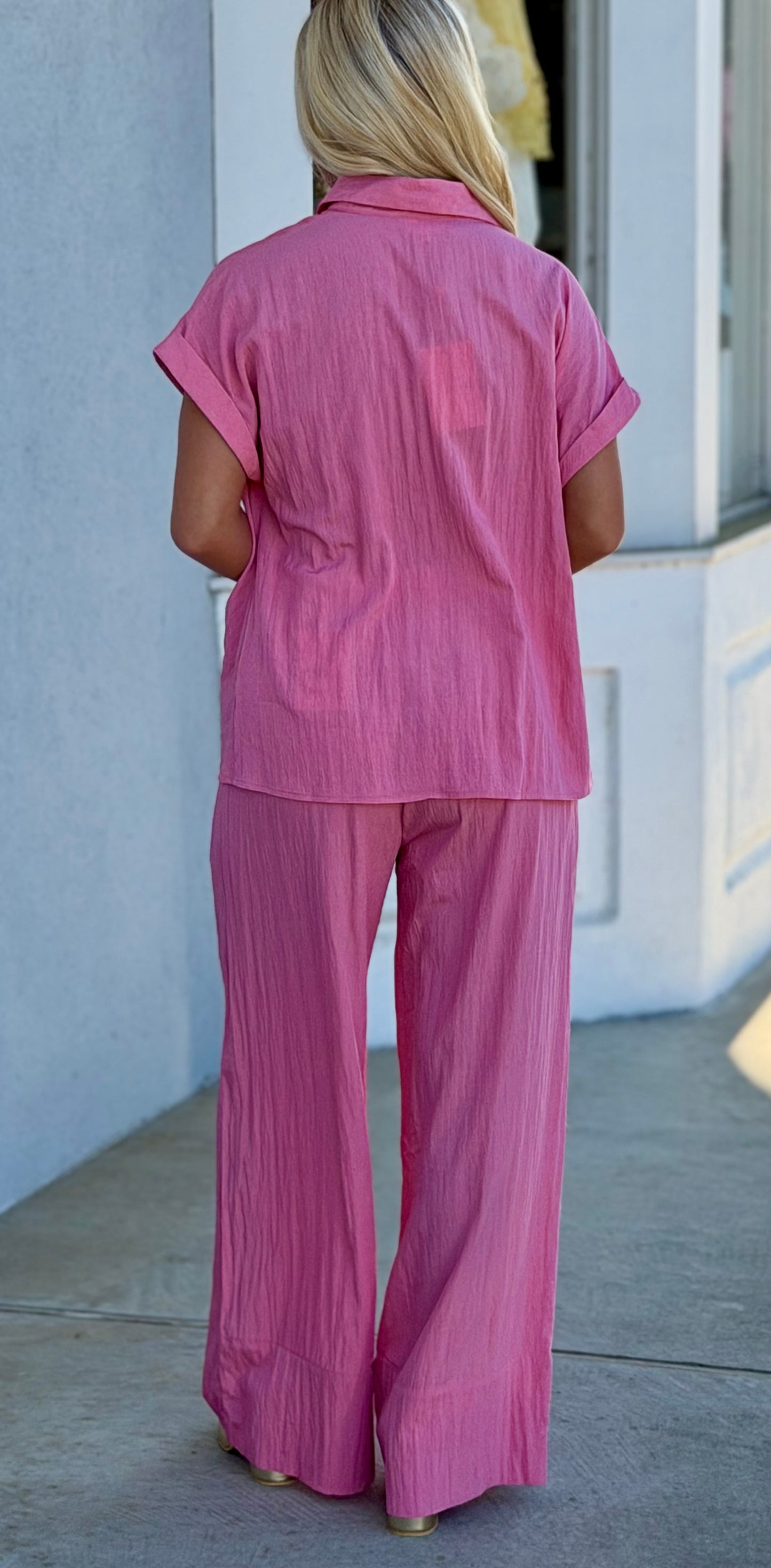 Pink Wide Leg Elastic Pants