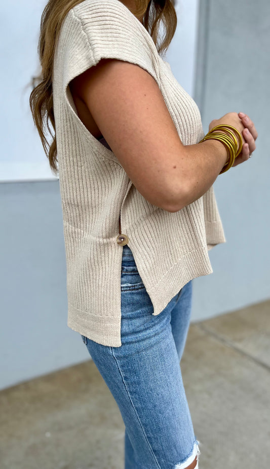 Sand Side Button Sweater Vest
