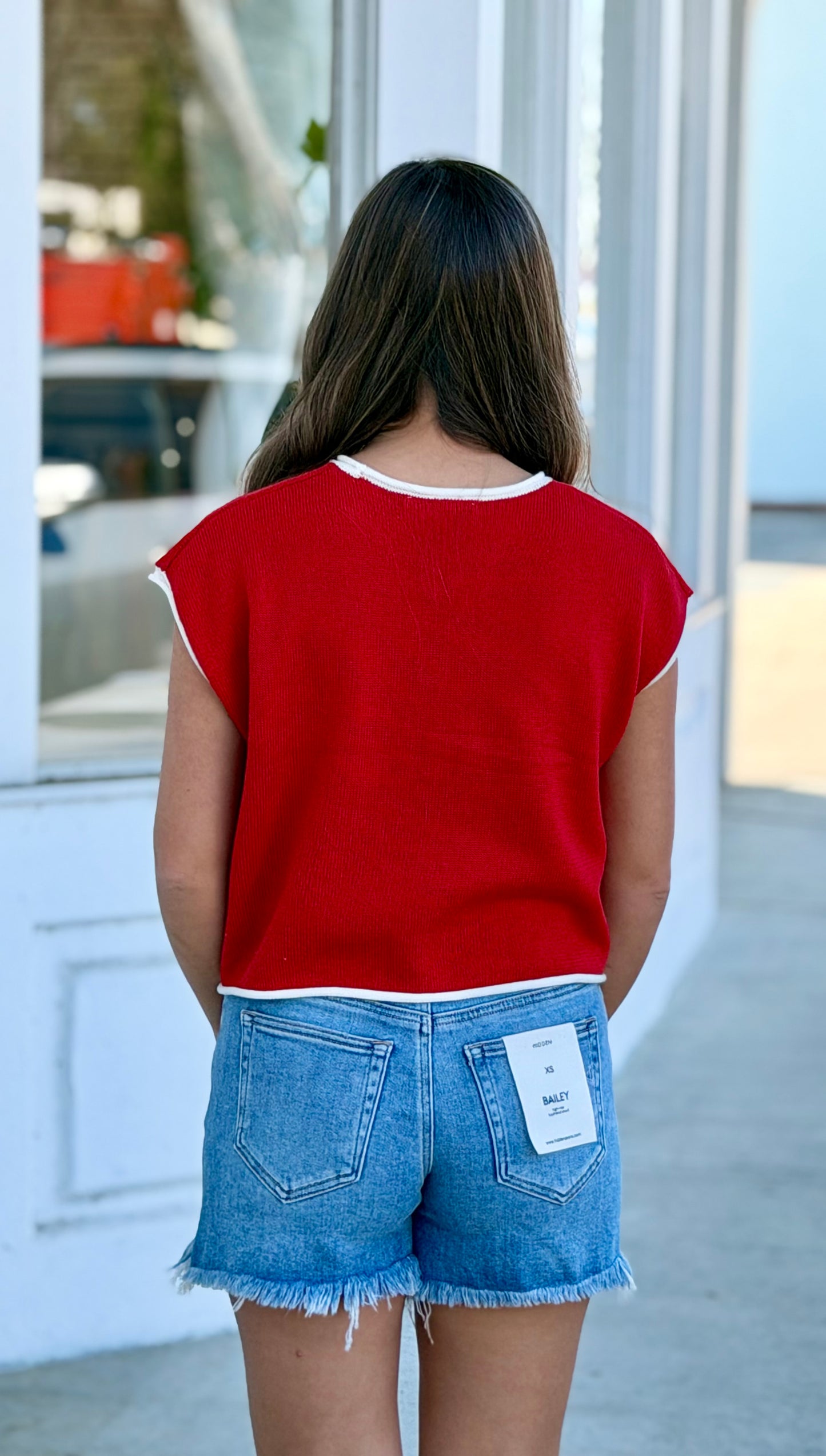 Red Rolled Hem Sleeveless Flag Top