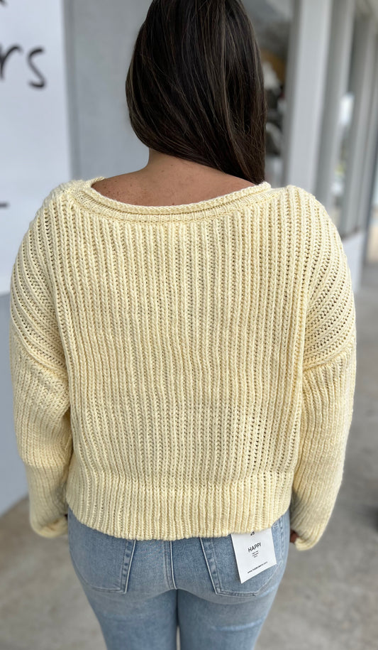 Yellow Boat Neck Chunky Crop Sweater